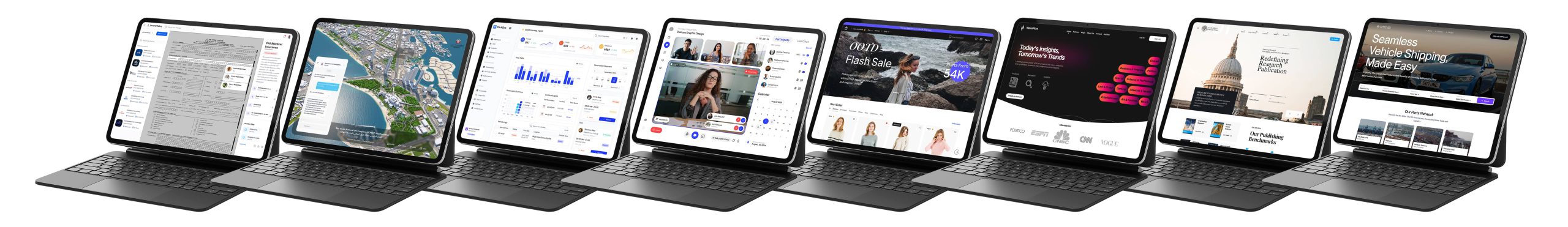 Web app design showcase across tablets and laptops